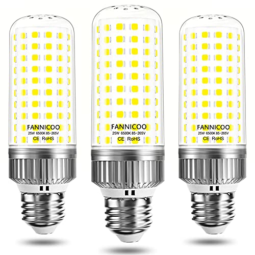 FanNicoo 25W LED Corn Bulb 200W Equivalent 6500K Daylight White 2500LM Pack of 3