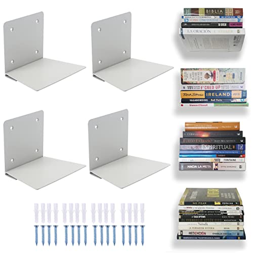 Eapele Floating Book Shelves for Wall (Grey, 4pcs)