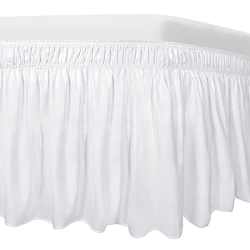 Easy-Going Bed Skirt for Twin or Full Size Bed, 14 Inch Tailored Drop, Fitted with Adjustable Elastic Belt, Convenient to Use Without Lift The Mattress (Twin/Full, White)