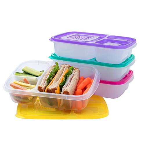 EasyLunchboxes Bento Lunch Boxes - Reusable 3-Compartment Set of 4