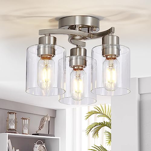 Eatich Clear Glass Semi Flush Mount Kitchen Light in Brushed Nickel