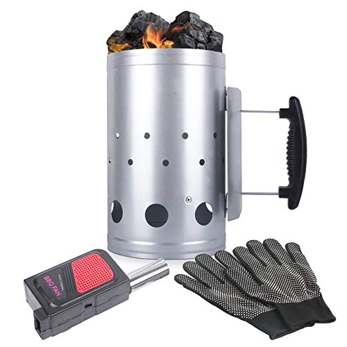 Large Charcoal Chimney Starter - 11x7 Inch, Fireplace BBQ Grill Accessory Set