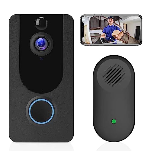 Eaula Videns Video Doorbell Camera, 1080P WiFi Wireless Battery Power Operated Motion Detector Audio&Speaker Night Vision，IP65 Outdoor Waterproof with Doorbell Chime for iOS&Android