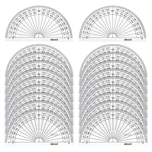 eBoot 20 Pack 180 Degrees Plastic Protractor for Student Math, 4 Inches