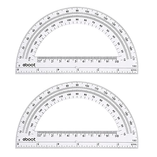 EBOOT Plastic Protractor Math Protractors 180 Degrees, 6 Inch, Clear, Pack of 2