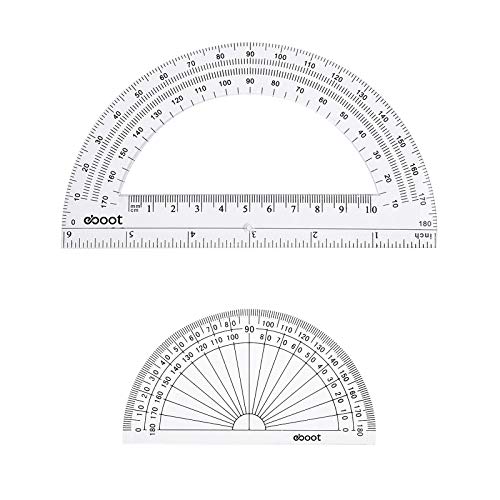 eBoot Plastic Protractor Protractor 180 Degrees, 4 Inch and 6 Inch, Clear, 2 Pieces