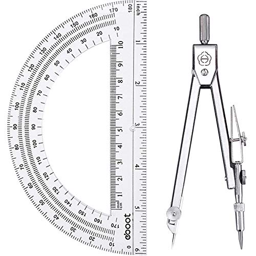EBOOT Student Geometry Math Set and Clear Swing Arm Protractors