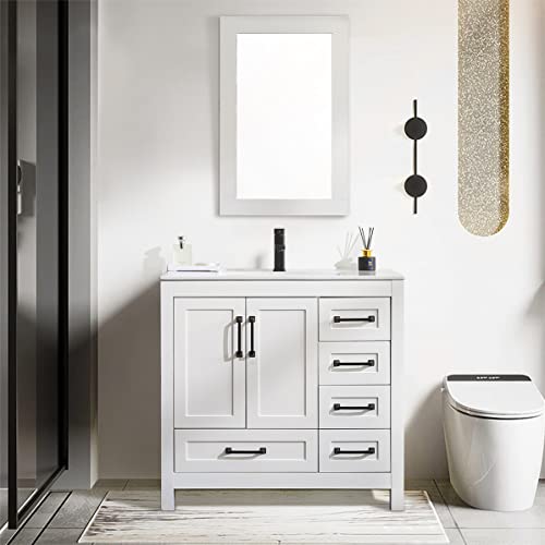eclife 36" Bathroom Vanity Cabinet with Sink Combo Set and Matte Black Faucet