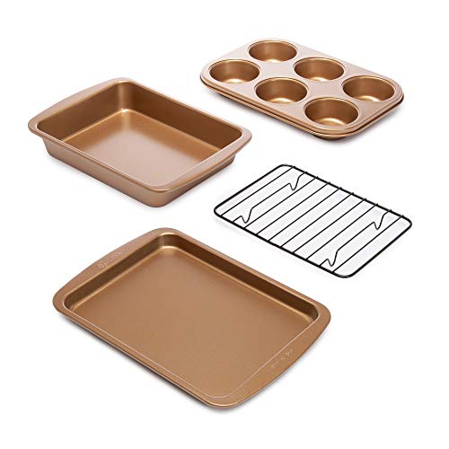 Great Choice Products Toaster Oven Bakeware Set, 6-Piece Stainless Steel  Small Baking Pan Set, Include Cake Brownie Pan-Cookie Sheet With Rack…