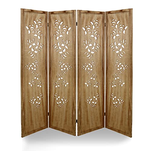 ECOMEX 4 Panel Wood Room Divider - Carved Decorative Privacy Screen