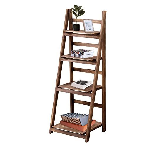 ECOMEX 4 Tier Rustic Wooden Ladder Shelf - Brown
