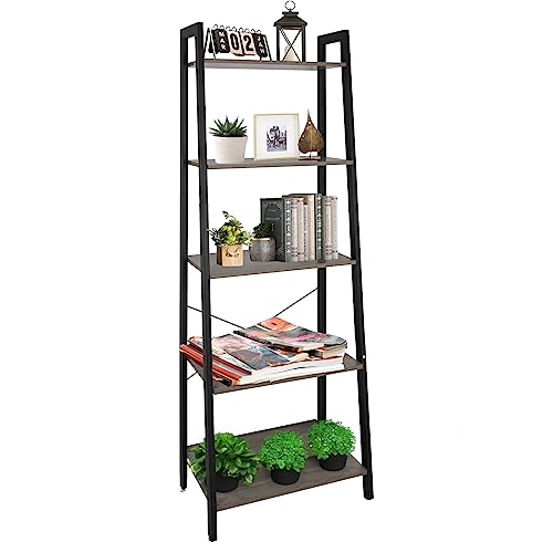 5-Tier Industrial Style Ladder Shelf with Metal Frame