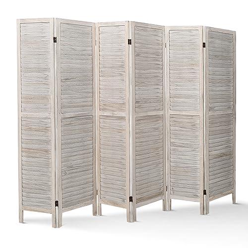 ECOMEX 6 Panel Wood Room Divider, White, 5.6Ft Tall