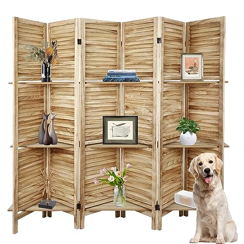 ECOMEX Wood Folding Room Divider Screen with Shelves