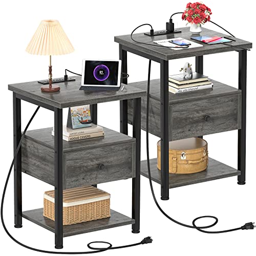 Ecoprsio Nightstand Set of 2 with Charging Station