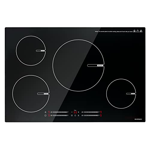POTFYA Induction Cooktop 30 Inch Built-in Induction Stove Top 4 Burner  Electric Cooktop,220v Knob Control,Ceramic Glass Surface, 6000W Suitable  for
