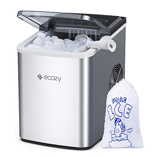 Portable Ice Maker: 9 Cubes in 6 Mins, 26 lbs/24 Hrs, Self-Cleaning - Silver