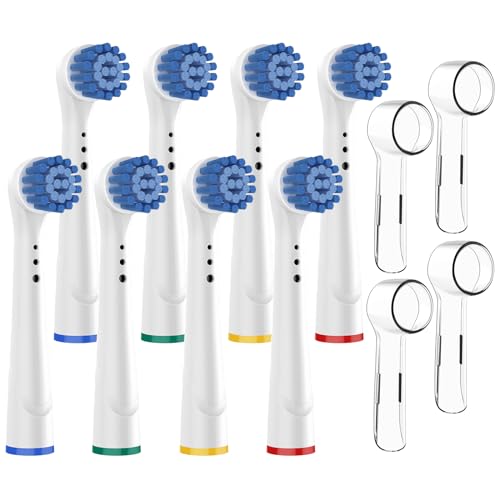 ECTEST Sensitive Gum Care Replacement Toothbrush Heads for Oral B Electric Toothbrush, Gentle for Sensitive Gums, Include 8 Sensitive Replacement Heads & 4 Toothbrush Head Covers