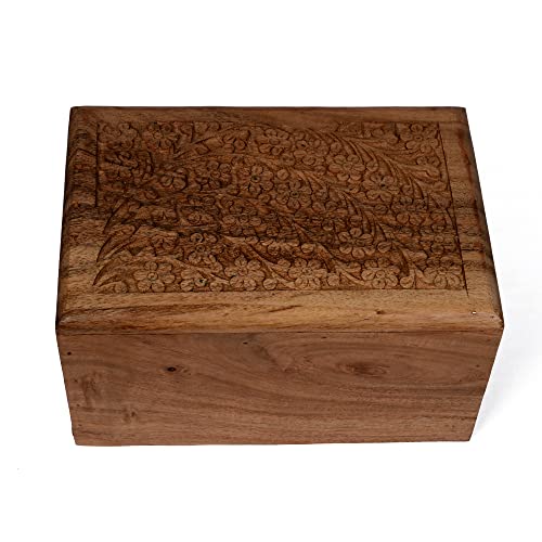 EDHAS Beautifully Handmade Acacia Wood Tree of Life Engraving Wooden Urns for Human Ashes- Decorative Urns for Human or Pet Ashes (9" x 6" x 5")