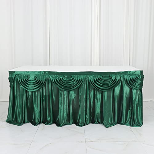 Emerald Green Satin Double Drape Table Skirt for Events 14ft" - Efavormart