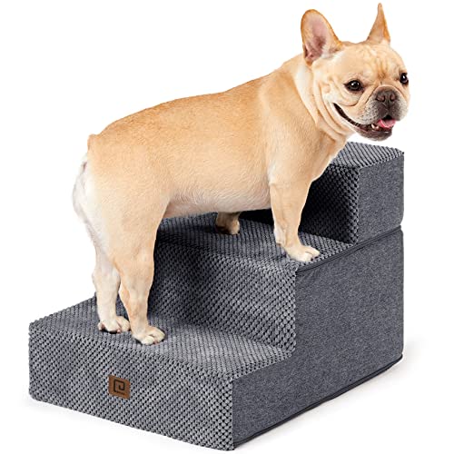 3-Step Folding Pet Stairs for Small Dogs and Cats, Grey
