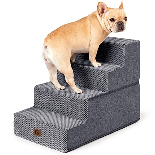 EHEYCIGA Dog Stairs for Small Dogs, Foldable Pet Steps for High Beds and Couch, Grey
