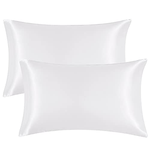EHEYCIGA Silk Pillowcase Set for Hair & Skin, 2 Pack White Queen Size