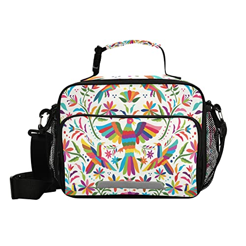 Mexican Otomi Birds Floral Insulated Lunch Bag by Eionryn