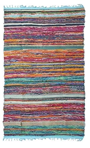 Hand Woven Multi Color Chindi Rag Rug 4X6' Turkish Blue