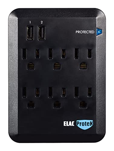 ELAC Protek 6 Outlet Surge Protector/Power Conditioner with Dual USB