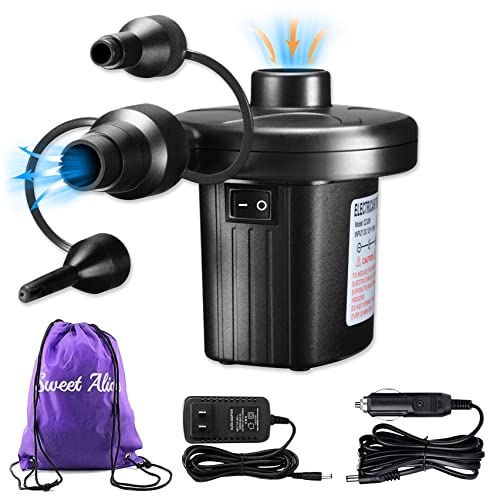 Portable Dual Power Air Pump for Inflatables, 3 Nozzles and Storage Bag
