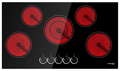 Electric Cooktop 36 Inch, GASLAND Chef CH90BS Built-in Radiant Stovetop 5 Burners, 220V, 7 Power Levels, Mechanical Knob Control, Hot Warning, Hardwired