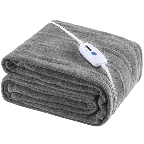 Electric Heated Blanket Twin Size 62"x84" Home Bedding Use Controller with 4 Heating Levels and 10 Hours Auto Shut Off Soft Fleece Machine Washable - Grey