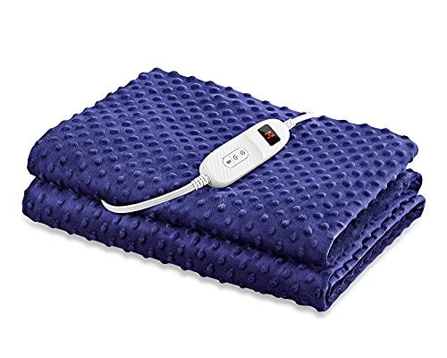 PROALLER Electric Heated Throw Blanket: 10 Levels Fast Heating, Machine Washable, Auto-Off Overheating Protection, Blue