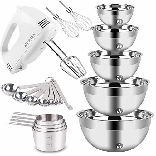 Electric Mixing Bowls Set with Hand Mixer