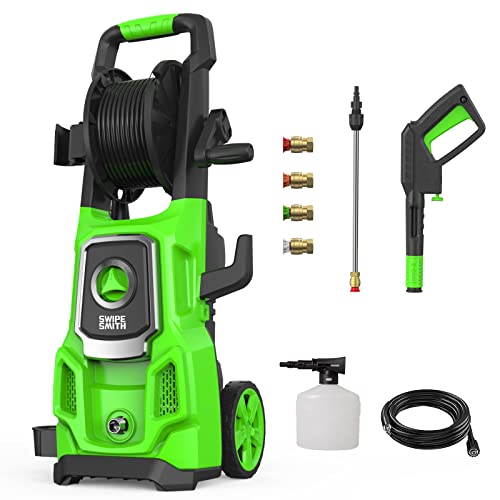 SWIPESMITH 3000 Max PSI Electric Pressure Washer with Hose Reel and Foam Cannon