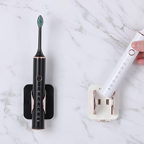 Electric Toothbrush Holder, Gravity Sensor Wall Mounted, No Punch Adhesive Toothbrush Holder, Bathroom Organizer Decorative Box (2PCS, Black & White)