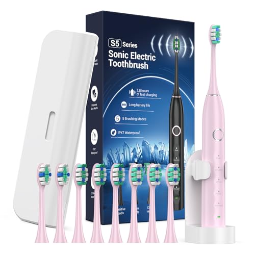 Electric Toothbrush with 8 Brush Heads - Pink