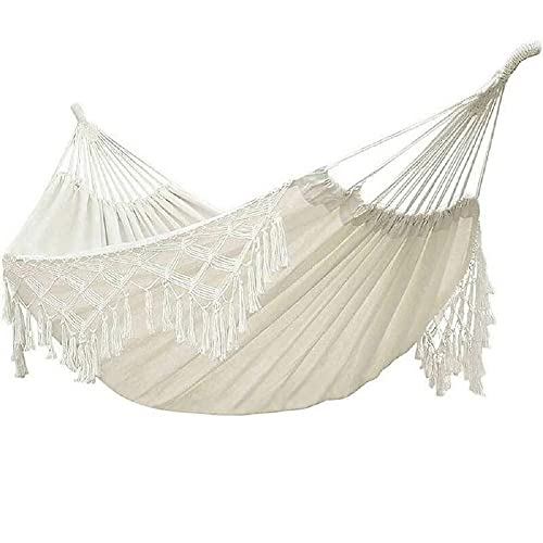 Elegant Boho Macrame Cream Hammock with Tassels