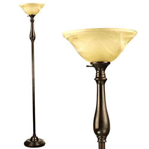 Elegant Bronze Floor Lamp with Amber Alabaster Glass Shade