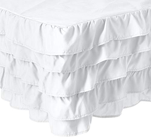 Elegant Comfort Luxurious Premium Quality 1500 Thread Count Wrinkle and Fade Resistant Egyptian Quality Microfiber Multi-Ruffle Bed Skirt - 15inch Drop, Twin, White