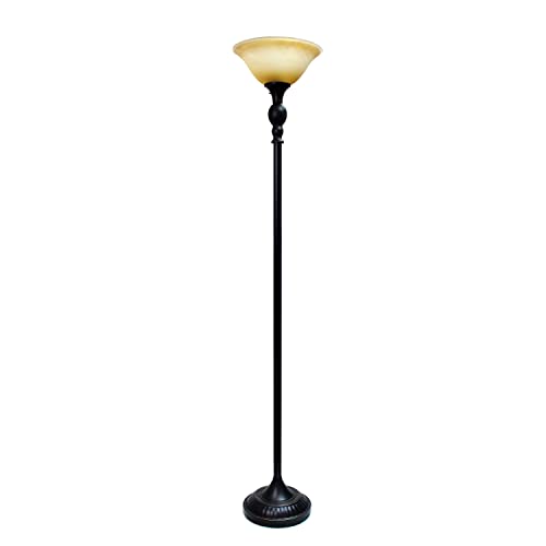 Restoration Bronze Torchiere Floor Lamp with Amber Glass Shade