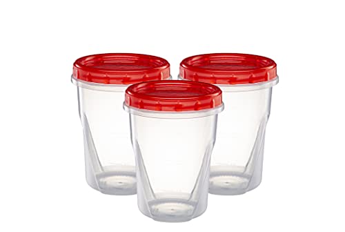 Elegant Disposables (32 Ounce 10 Pack) Twist cap Containers Clear Bottom With Red Top Screw on Lids Twist Top Food Storage Freezer Containers