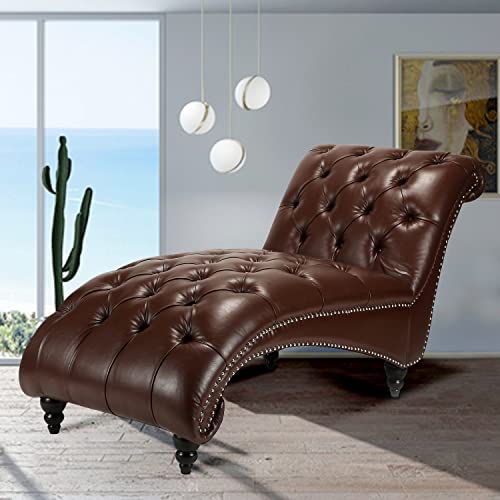 Elegant Faux Leather Button Tufted Chaise Lounge Chair