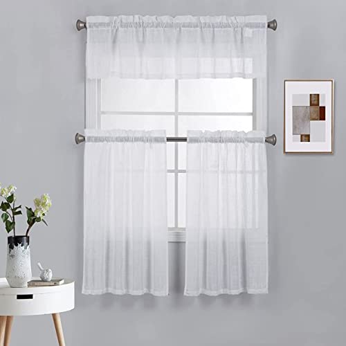 Elegant Linen Semi Sheer Kitchen Window Curtain Set
