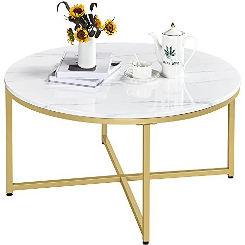 Elegant Marble Coffee Table with Metal Legs