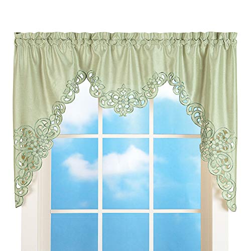 Elegant Scalloped Design Cut-Out and Embroidered Scroll Window Valance