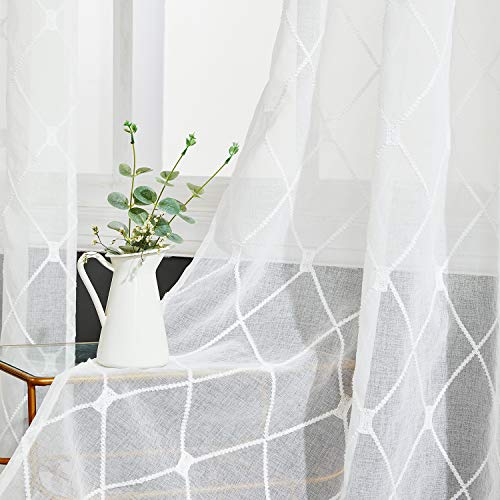 Elegant Sheer Curtains with Diamond Embroidery - 2 Panels