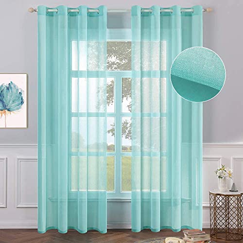Elegant Turquoise Semi Sheer Window Curtains