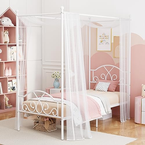 Elegant Twin Canopy Bed Frame with Underbed Storage Space